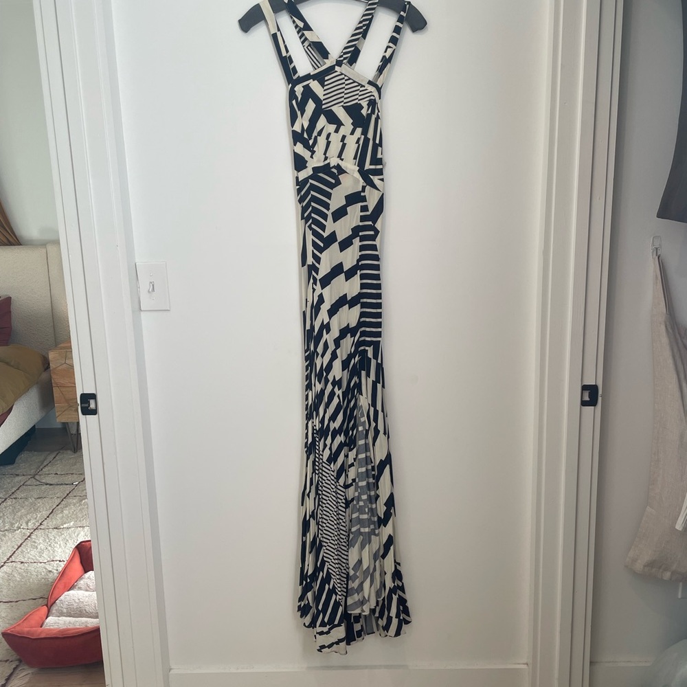 Silence + Noise Geometric Navy and White Maxi Dress